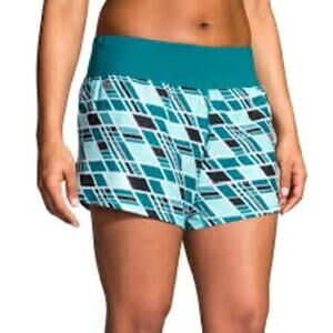 Brooks Running Shorts with Liner Brief Lined Teal Green Geometric Women's Medium